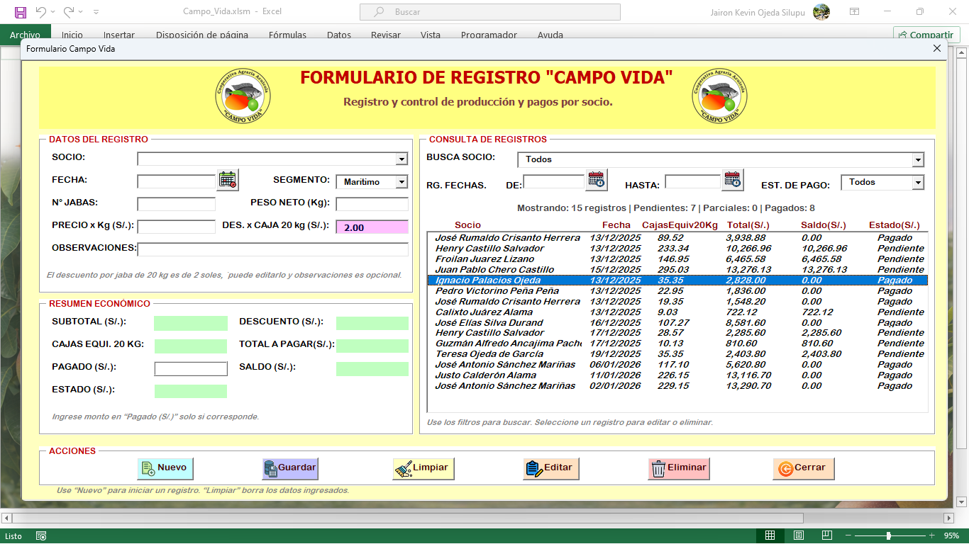 Formulario VBA de registro y consulta